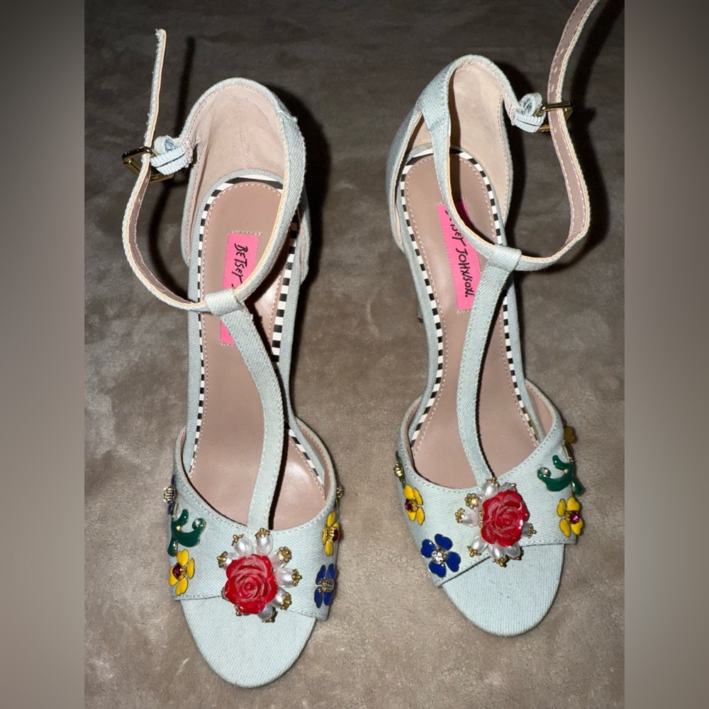 Betsey Johnson Red and White Floral Heels